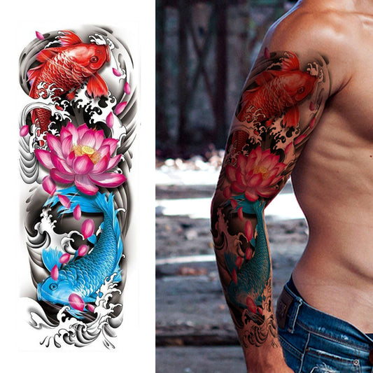 Chinese Style Fish Dragon Full Arm Temporary Tattoo Sleeves