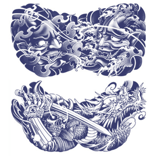 2 Sheet Death Samurai Japanese Chest Shoulder Semi Permanent Tattoos
