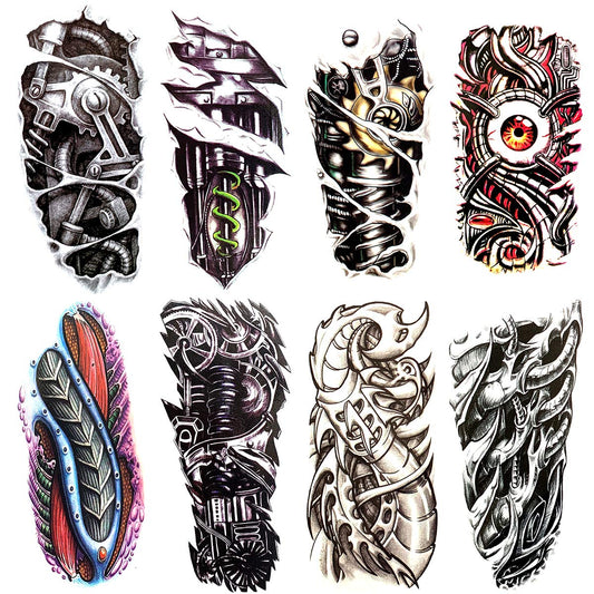 8 Pieces Large 3D Mechanical Parts Gear Arm Eyeball Muscle Temporary Tattoo