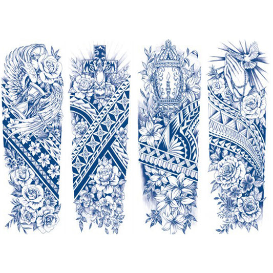 4 Sheets Cross Tribe Semi Permanent Full Arm Sleeves Tattoo