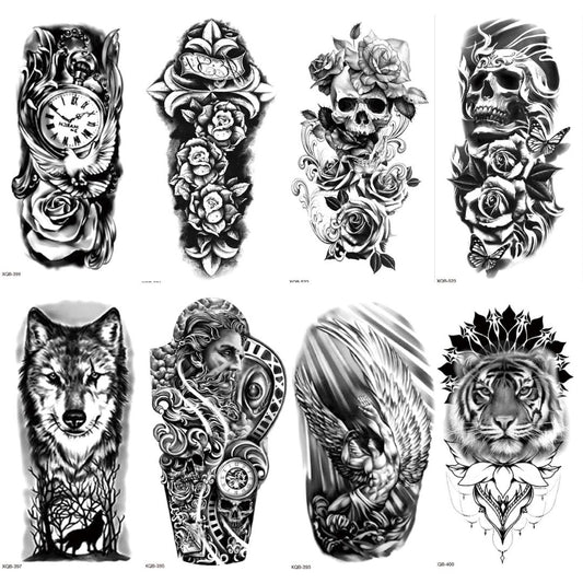 8 Sheets Black Half Arm Extra Large Temporary Tattoo