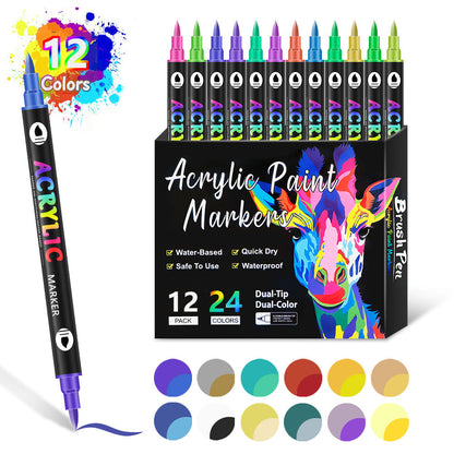 🎨Last Day Only￡8.99! 🔥 Dual Tip Acrylic Paint Pen Marker - 24/48/72 Colors