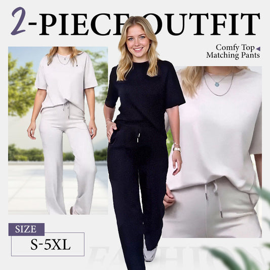 🌸New Arrival 49%OFF💖 ✨Trending Now ✨Chic Women's Solid Short-Sleeve Tops ＆ Pants Two-Piece Set