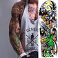 4 Sheets Extra Large Full Arm Temporary Tattoos - Colorful Skull Ghost Pumkin Carp Koi Flower Tree Gun For Men