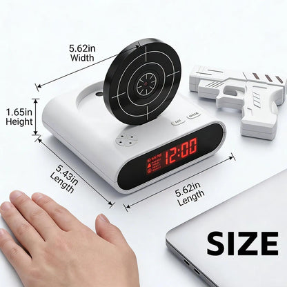 💥 Gun Shooting Alarm Clock Target Shot Game for Bedrooms, LED Display Personalized Bedside Interactive Fun Gadget, Target Creative Clocks for Home Office and Heavy Sleepers