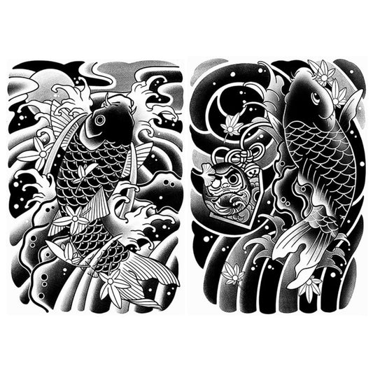 2 Sheets Black Fish Wave Half Arm Semi-Permanent Tattoo