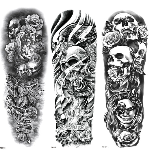 3 Sheets Rose Skull Full Arm Sleeves