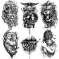 6 Sheets Arm Leg Temporary Tattoo - Compass Dragon Prajna Lion Bear Wolf Patronus Mountain