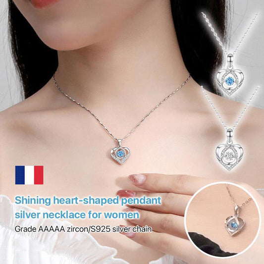 💥Hot Sale🩵Shining Heart-shaped Pendant Silver Necklace For Women✨