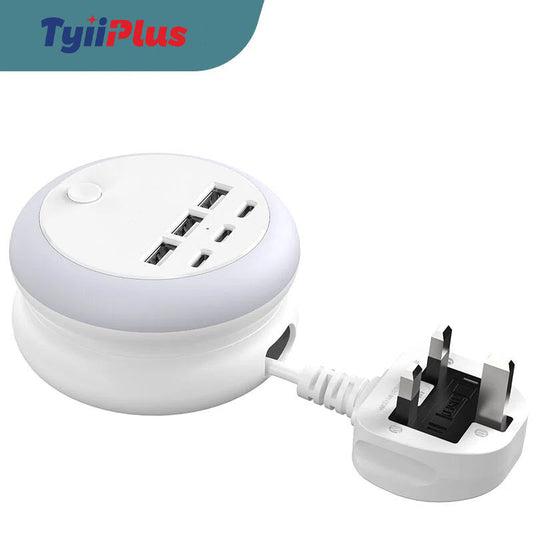 ⏳LAST DAY SALE 60% OFF !!📢Ultimate 7-in-1 Retractable USB Charging Station with 8-Color Mood Lighting🎨💡Smart USB Charging, Surge Protection. Perfect for Nightstand, Office or Gaming Setup 🎮🛋️🔋