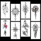 8 Sheets Black Arrow Compass Feather Dragon Anchor Sword Snake Tree Flower Temporary Tattoos for Arm