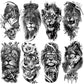8 Sheets Waterproof Arm Leg Fake Temporary Tattoo - Lion Tiger Crown King Flower Wolf