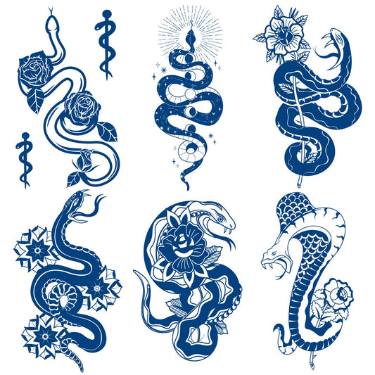 6 Sheets Semi Permanent Snake Tattoos Stickers