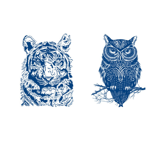 2 Sheets Semi Permanent Fake Waterproof Temporary Tattoos Stickers Long Lasts 1-2 Weeks, Animal Set Peacock Lion Koi Carp Tiger Owl Dragon Deep Blue