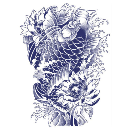 1 Sheet Fish God Viking Wing Samurai Full Back Semi-Permanent Tattoos