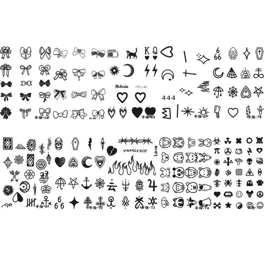 10 Sheets Bow Tie Fire Skull Small Cute Finger Temporary Tattoo Stickers