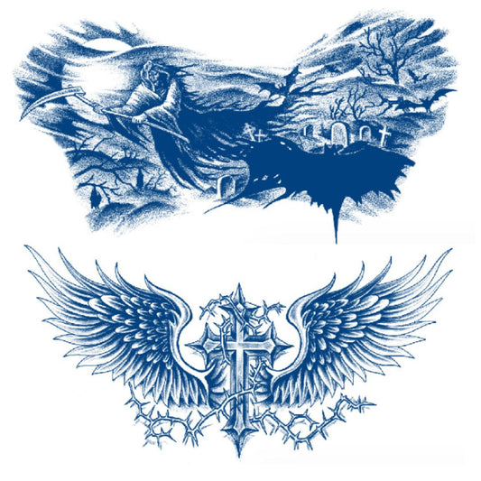 2 Sheet Death Cross Angel Chest Shoulder Semi Permanent Tattoos