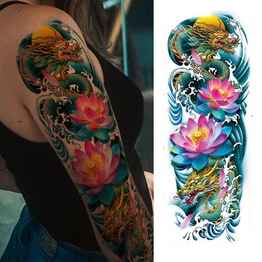 Chinese Style Fish Dragon Full Arm Temporary Tattoo Sleeves