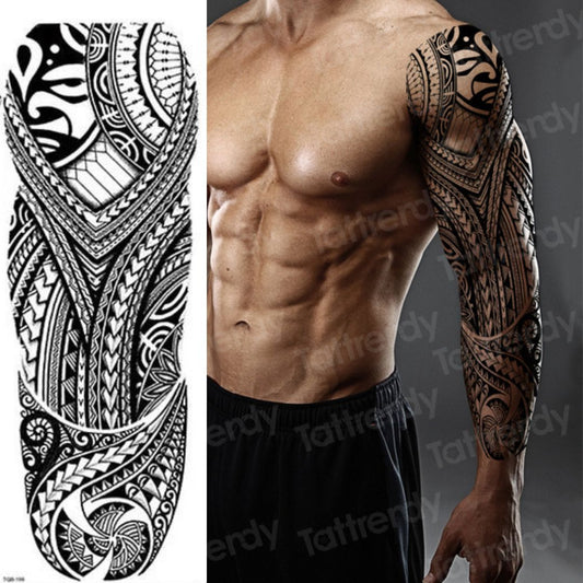 Full Arm Maori Totem Sleeve Black Cool 170mm * 480mm Waterproof Temporary Tattoo