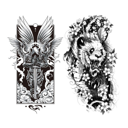 2 Sheets Paladin Knight Panda Extra Large Full Arm Semi-Permanent Tattoo