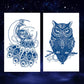 6 Sheets Semi Permanent Fake Waterproof Temporary Tattoos Stickers Long Lasts 1-2 Weeks, Animal Set Peacock Lion Koi Carp Tiger Owl Dragon Deep Blue