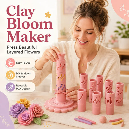 ⏳ Last Day 49% OFF – 🌸 Beginner-Friendly Clay Bloom Maker Set | Reusable 3D-Printed Flower Shaping Tool with Interchangeable Sleeves & 24-Color Modeling Clay Included ✨