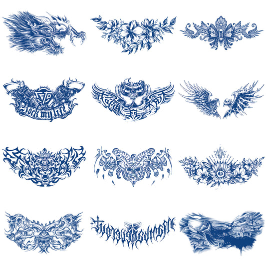 12 Sheets Chest Shoulder Semi Permanent Tattoos