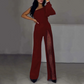 💕Women's One Shoulder Sparkly Mesh Flared Jumpsuits