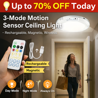 🔥Up to 70% OFF Today💡3-Mode Motion Sensor Ceiling Light – Rechargeable, Magnetic, Wireless