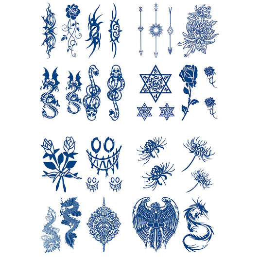 2 Sheets Semi-Permanent Dragon Tiger Tribe Tattoo Stickers