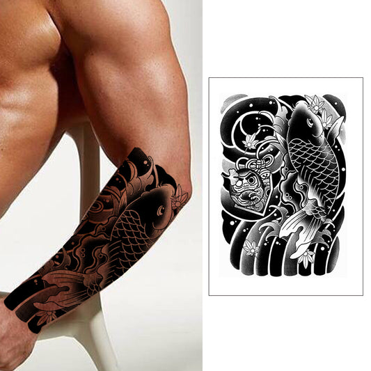Black Fish Wave Half Arm Semi-Permanent Tattoo