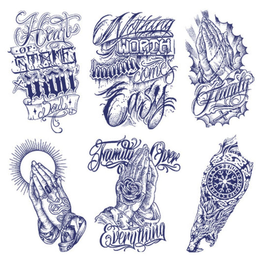 6 Sheets Cool Letters Graffiti Pray Semi-Permanent Tattoo Stickers