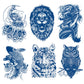 2 Sheets Semi Permanent Fake Waterproof Temporary Tattoos Stickers Long Lasts 1-2 Weeks, Animal Set Peacock Lion Koi Carp Tiger Owl Dragon Deep Blue