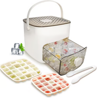 🥳2026 Hot Sale🥳 💞50K+ Sold!💥 50% Off! Ice Cube Maker With Storage – Makes 48 Cubes, Leak-Proof Lid, Stackable. Includes Ice Scoop & Tong. Summer Essential! 🧊🏖️✅
