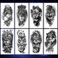 8 Sheets Waterproof Arm Leg Fake Temporary Tattoo - Lion Tiger Crown King Flower Wolf