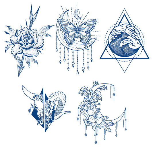 5 Sheets Semi-Permanent Art Butterfly Moon Tattoo Stickers