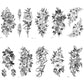 10 Sheets 3D Black Rose Peony Temporary Tattoo