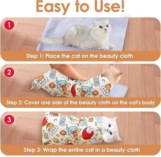 🔥Only ￡8.59💴 Limited Stock！⏰Cat Grooming Wrap – Self-Adherent Anti-Scratch Swaddle Restraint Bag for Stress-Free Nail Clipping 🎁🔥