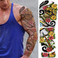 4 Sheets Extra Large Full Arm Temporary Tattoos - Colorful Skull Ghost Pumkin Carp Koi Flower Tree Gun For Men