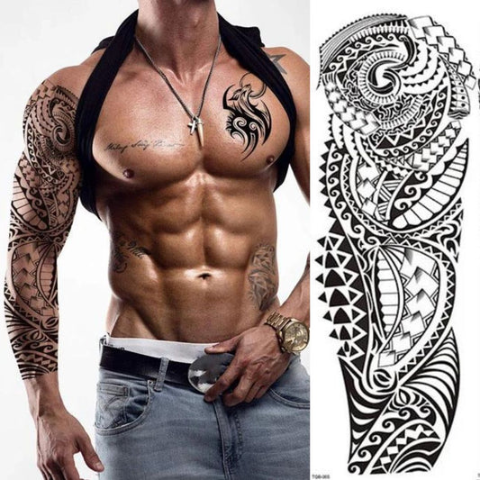 Full Arm Maori Totem Sleeve Black Cool 170mm * 480mm Waterproof Temporary Tattoo