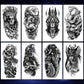 8 Sheets Waterproof Arm Leg Fake Temporary Tattoo - Indian Skull Snake Egypt Anubis Flower Compass Prajna Greek Myth Soldier