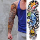 4 Sheets Extra Large Full Arm Temporary Tattoos - Colorful Skull Ghost Pumkin Carp Koi Flower Tree Gun For Men