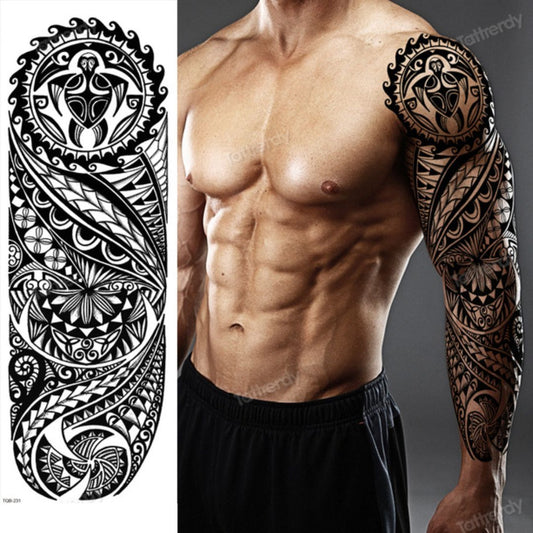 Full Arm Maori Totem Sleeve Black Cool 170mm * 480mm Waterproof Temporary Tattoo