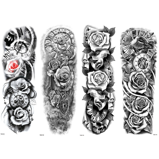 4 Sheets Rose Bird Clock Full Arm Sleeves
