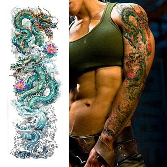 Chinese Style Fish Dragon Full Arm Temporary Tattoo Sleeves