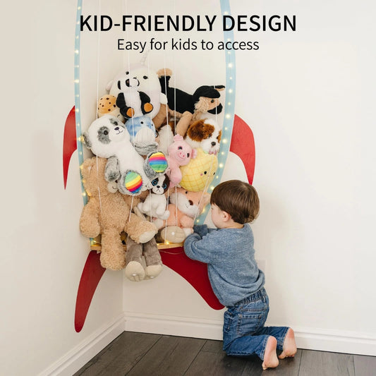 🚀💫 Light Up Rocket Toy Storage – Wall Mounted Plush Organizer. Makes Cleaning Up Fun, Saves Floor Space. Perfect for Baby Room or Kids’ Corner. 🧸✨
