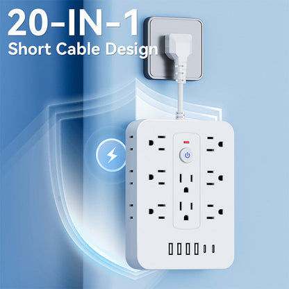 🎁 Hot Sale – 70% OFF! ⚡ 20-in-1 Power Strip with Overload Protection – 14 AC + 4 USB + 2 Type-C Ports, Wall-Mountable & Space-Saving! 🔌💻