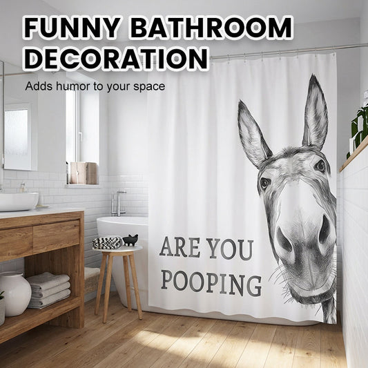 ⏰ Super Limited Time ￡6.9! !🐴 Funny Donkey Shower Curtain with Hooks – Waterproof & Fun 😂🚿