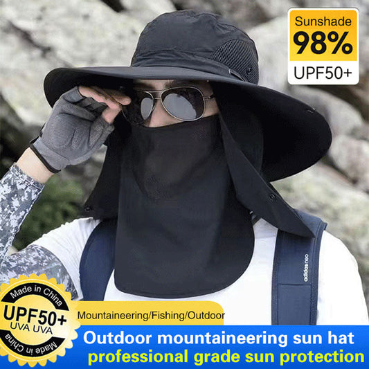⛰️🧢 Outdoor Mountaineering Sun Hat – UPF 50+, Breathable Mesh, Wide Brim, Foldable. Perfect for Hiking, Fishing, or Beach! ☀️🌲🎣