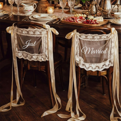 🔥2026 New Arrival 50% OFF! ☀️"Just Married" Lace Wedding Chair Signs